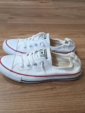 Converse Women's White Canvas Low-Top Sneakers with Red & Navy Trim